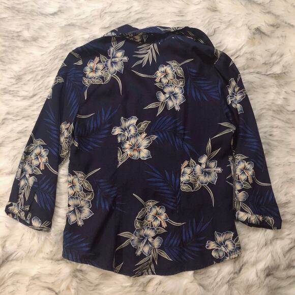 Caribbean Joe Let Go Vacation Blue Button Down Floral Flower Print Shirt - Picture 7 of 8